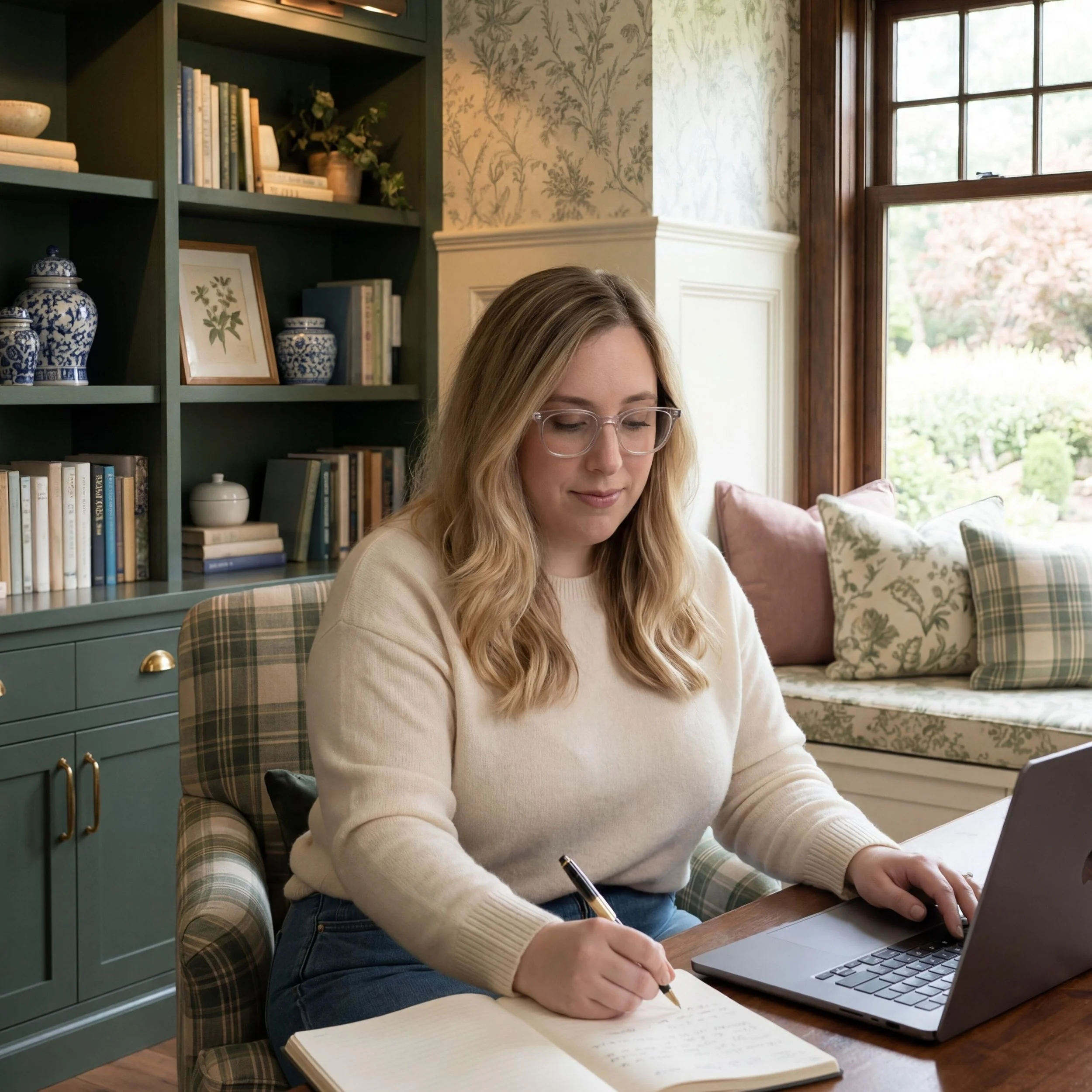 Katie, founder of Brighten Bookkeeping Co., at her desk