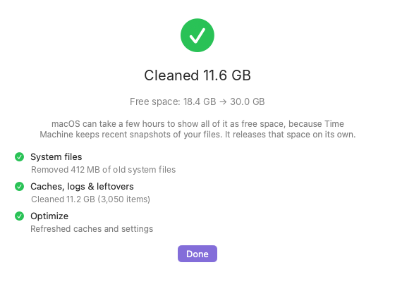 Example results report: Cleaned 11.6 GB