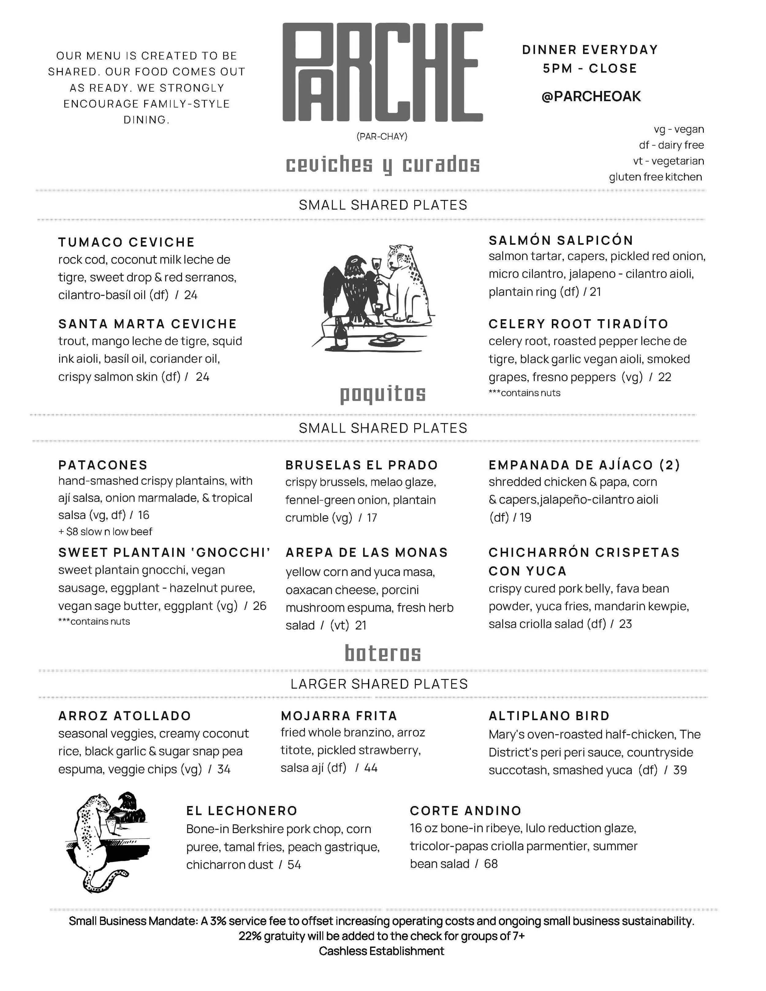 Parche Dinner Menu