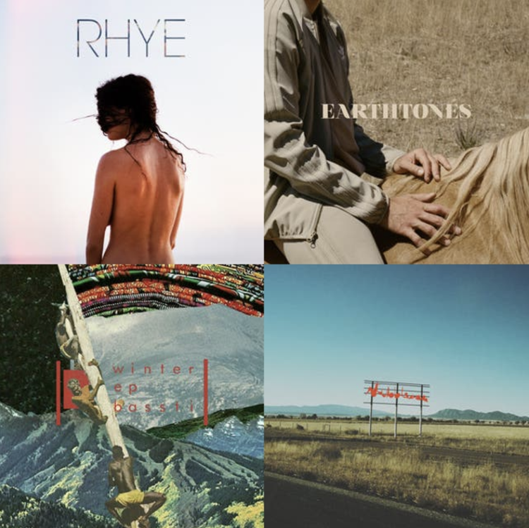 A collection of four album covers for songs featured on the Hatha 04 Spotify playlist.