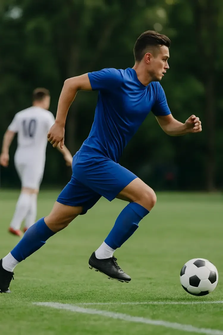 Athlete in blue sportswear on the field
