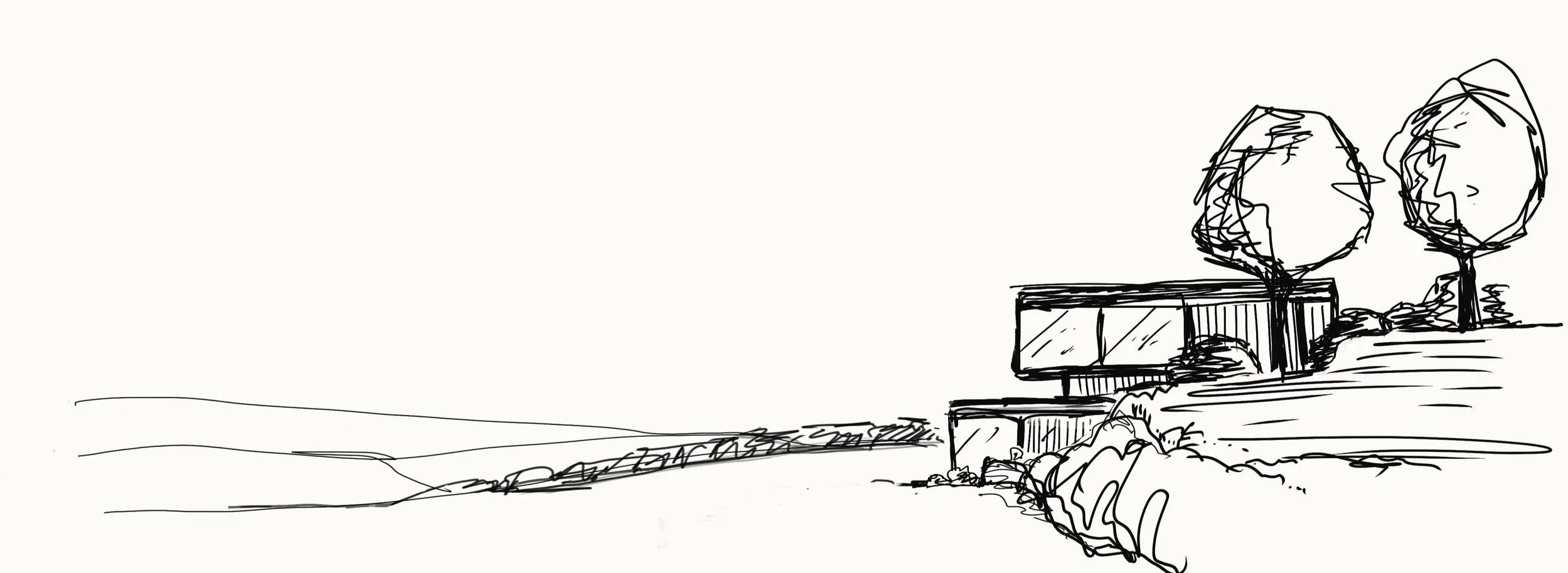 Conceptual sketch showing the relationship between architecture, landform and garden setting