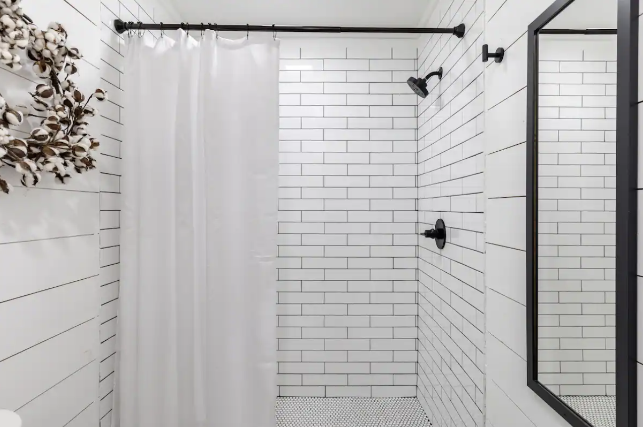 Clean bathroom with modern fixtures and soft lighting