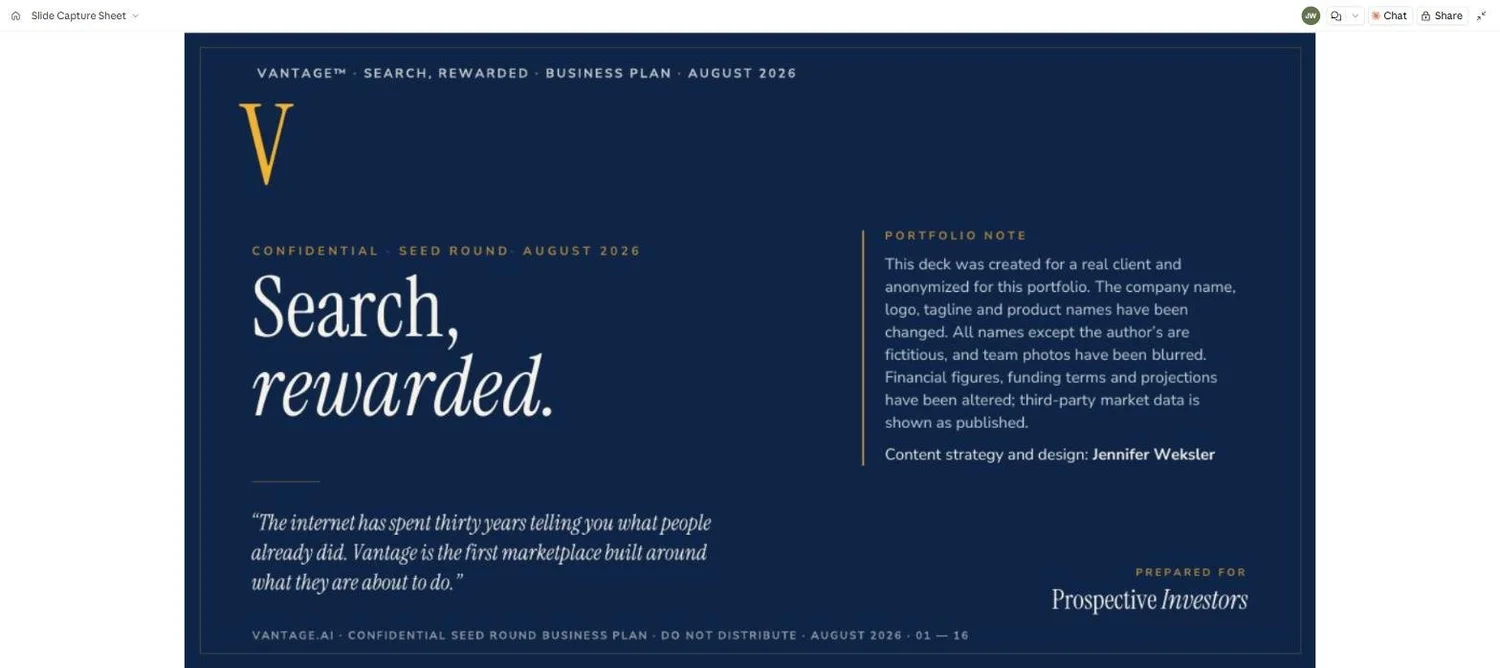 Investor deck cover: Search, rewarded