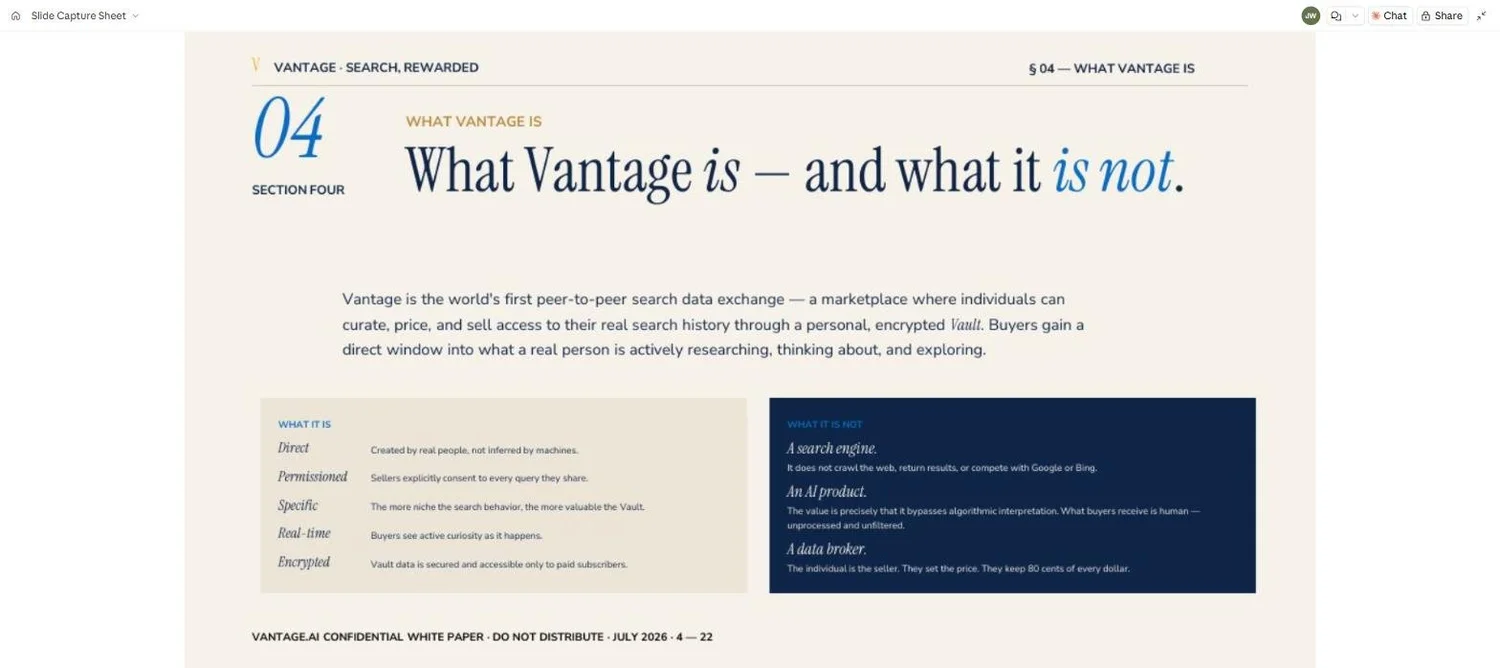 White paper spread: What Vantage is and what it is not