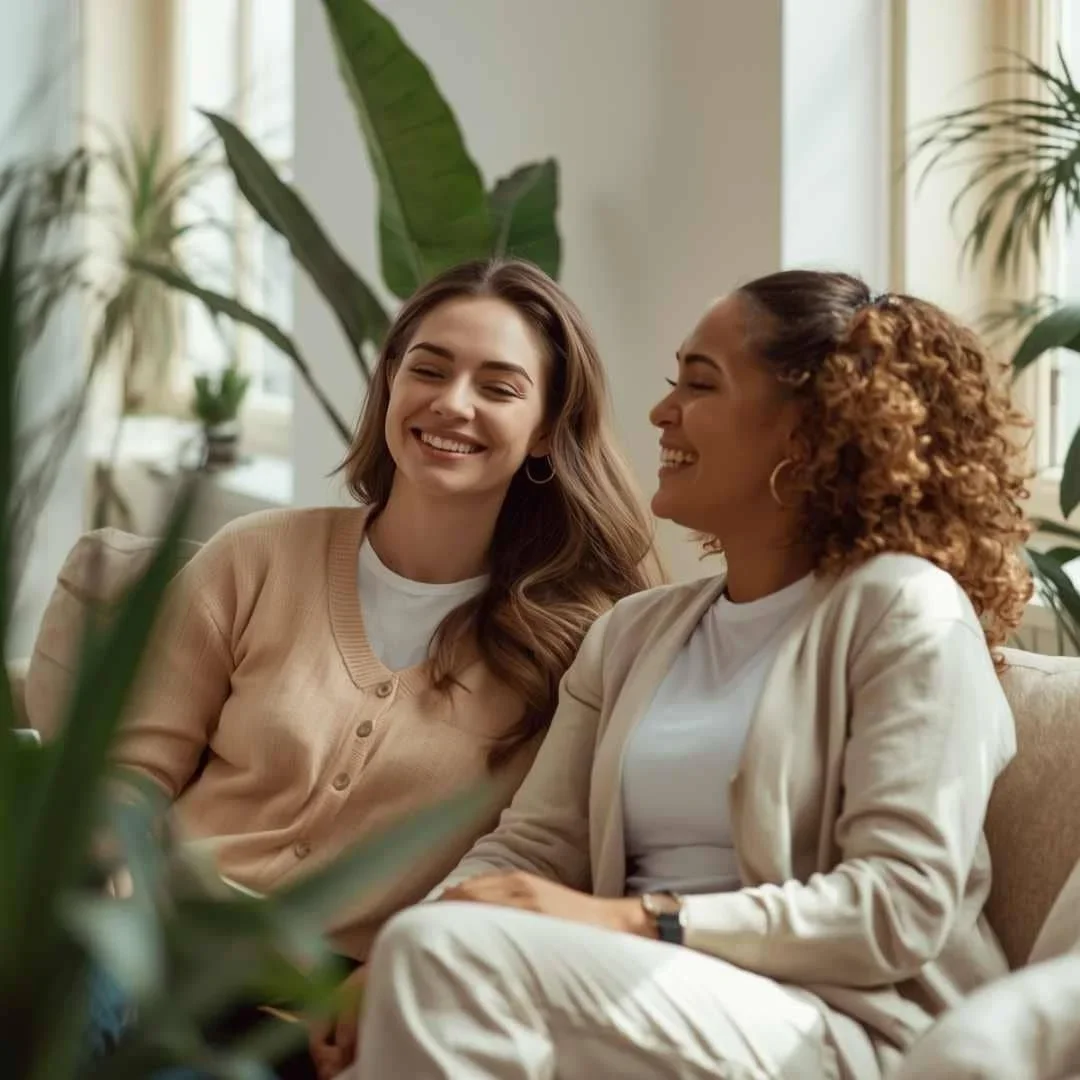 Two women smiling during a therapy session at The Resiliency Center of Idaho in Boise