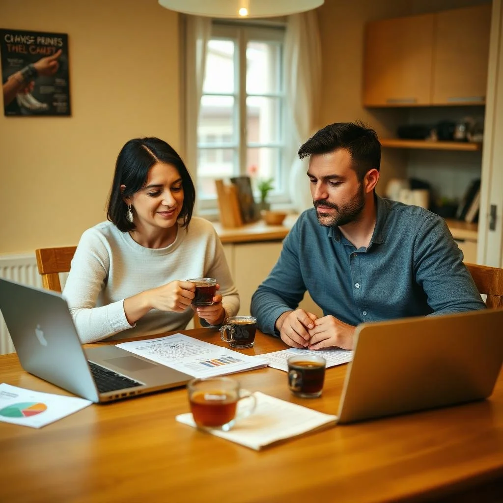 A couple reviewing household finances together