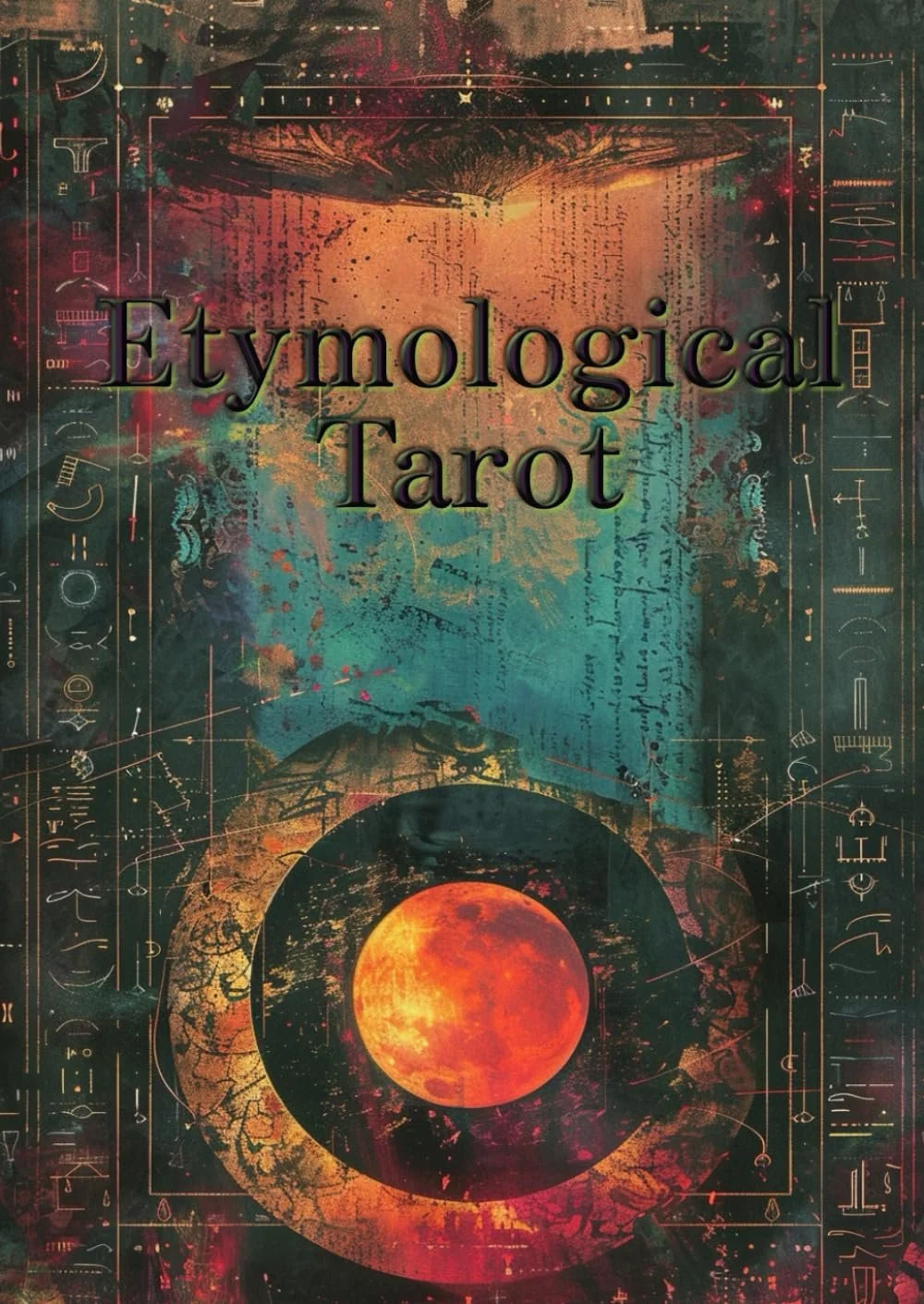 Etymological Tarot reference booklet cover with symbols and a red orb