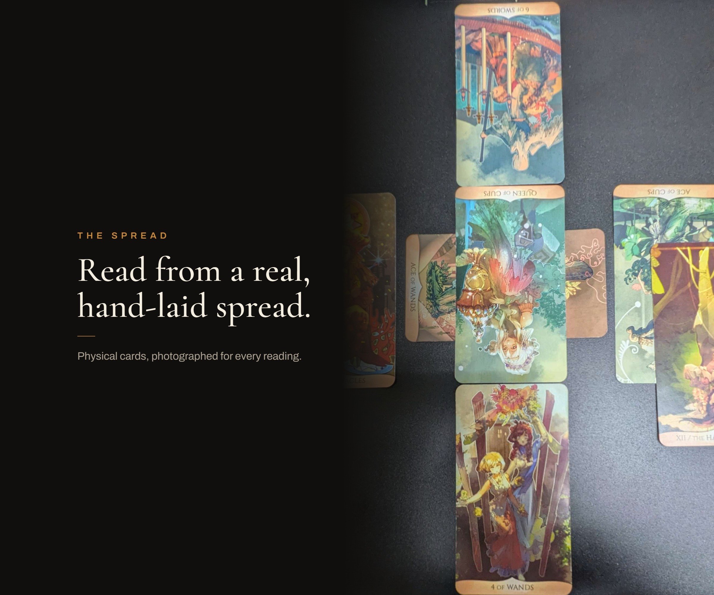 Marketing image of a real, hand-laid tarot spread