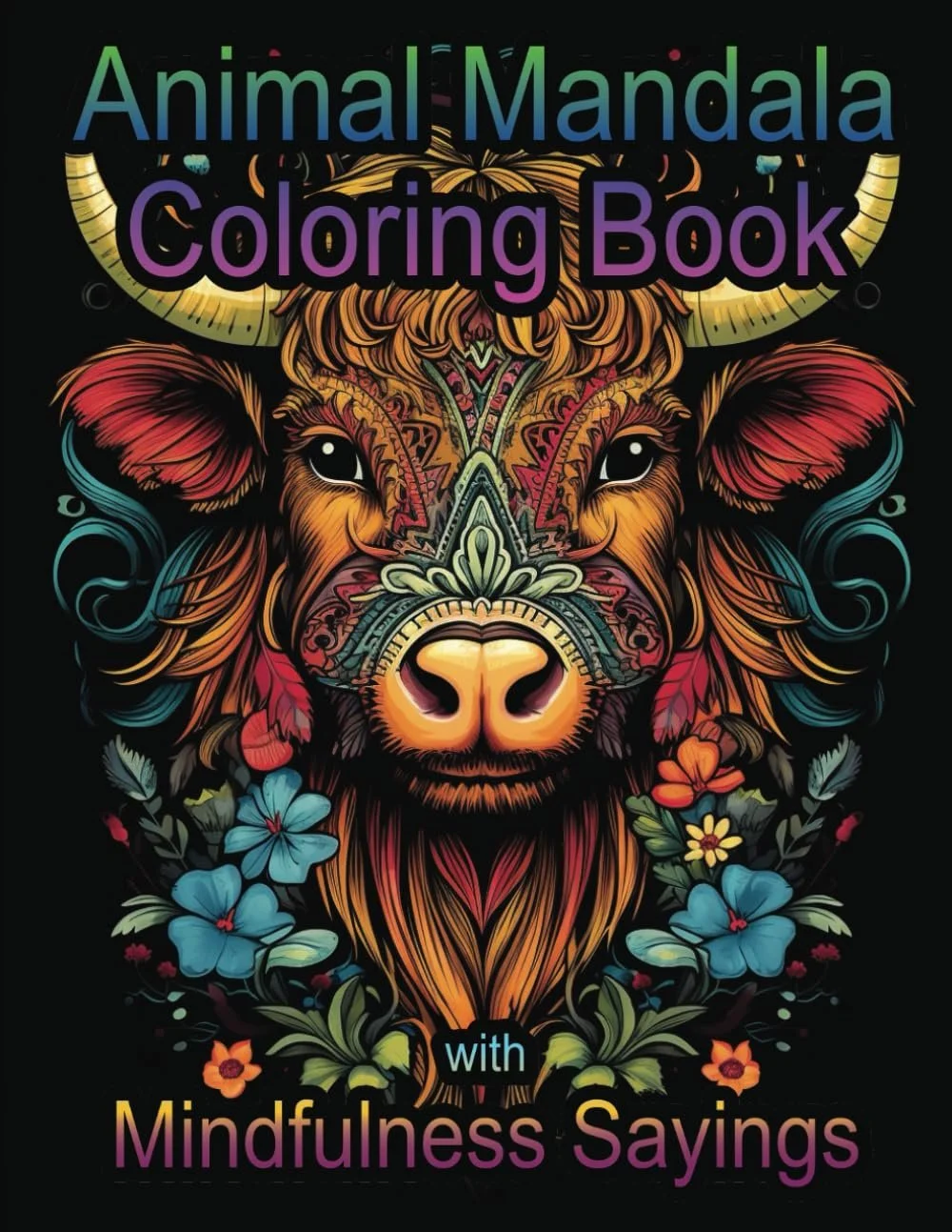 Wild Animal Mandala Coloring Book cover with a colorful illustrated animal face