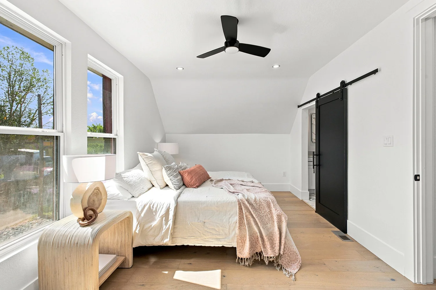 Bedroom with barn door