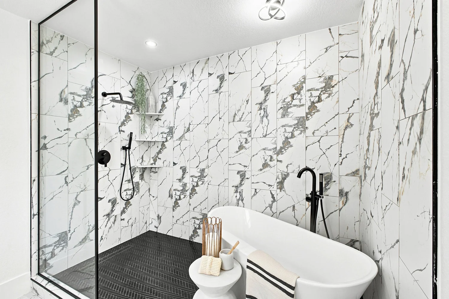Primary bath with soaking tub and walk-in shower