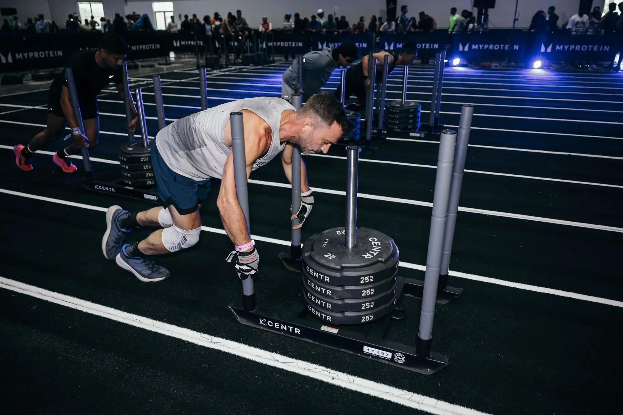 Robert Townson pushing the sled at HYROX Bengaluru 2026