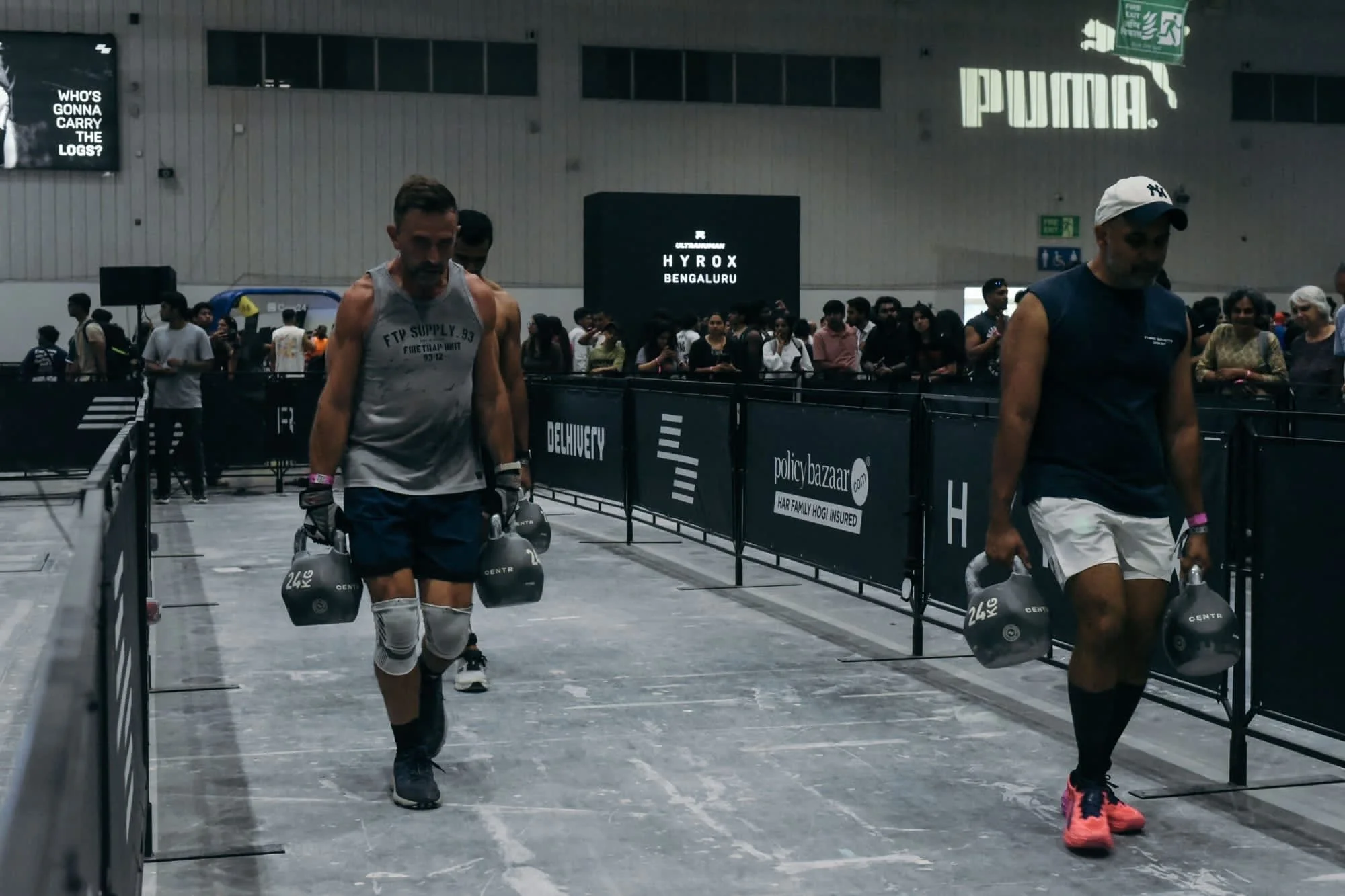 Robert Townson on the farmers carry at HYROX Bengaluru 2026, his strongest station