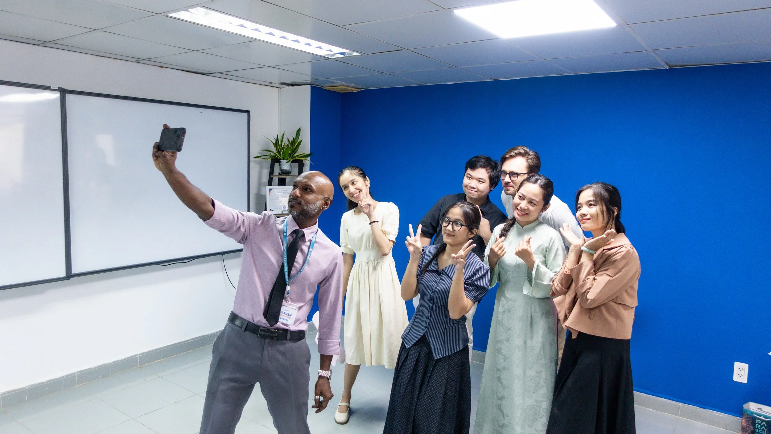 ESL students taking part in an interactive classroom activity