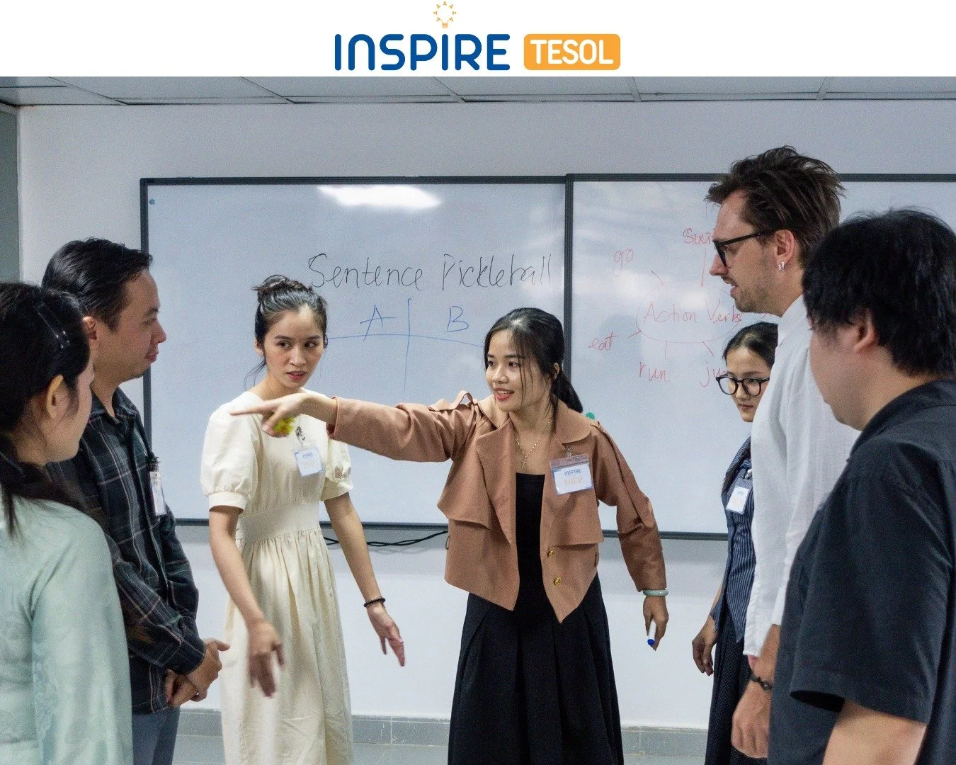 Students taking part in an interactive English class activity at Inspire