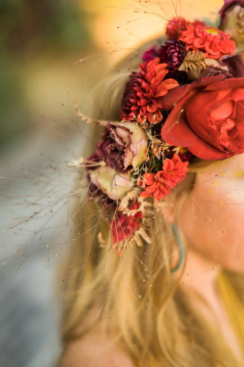 bellingham farm fresh october red wedding flower crown rose dahlia