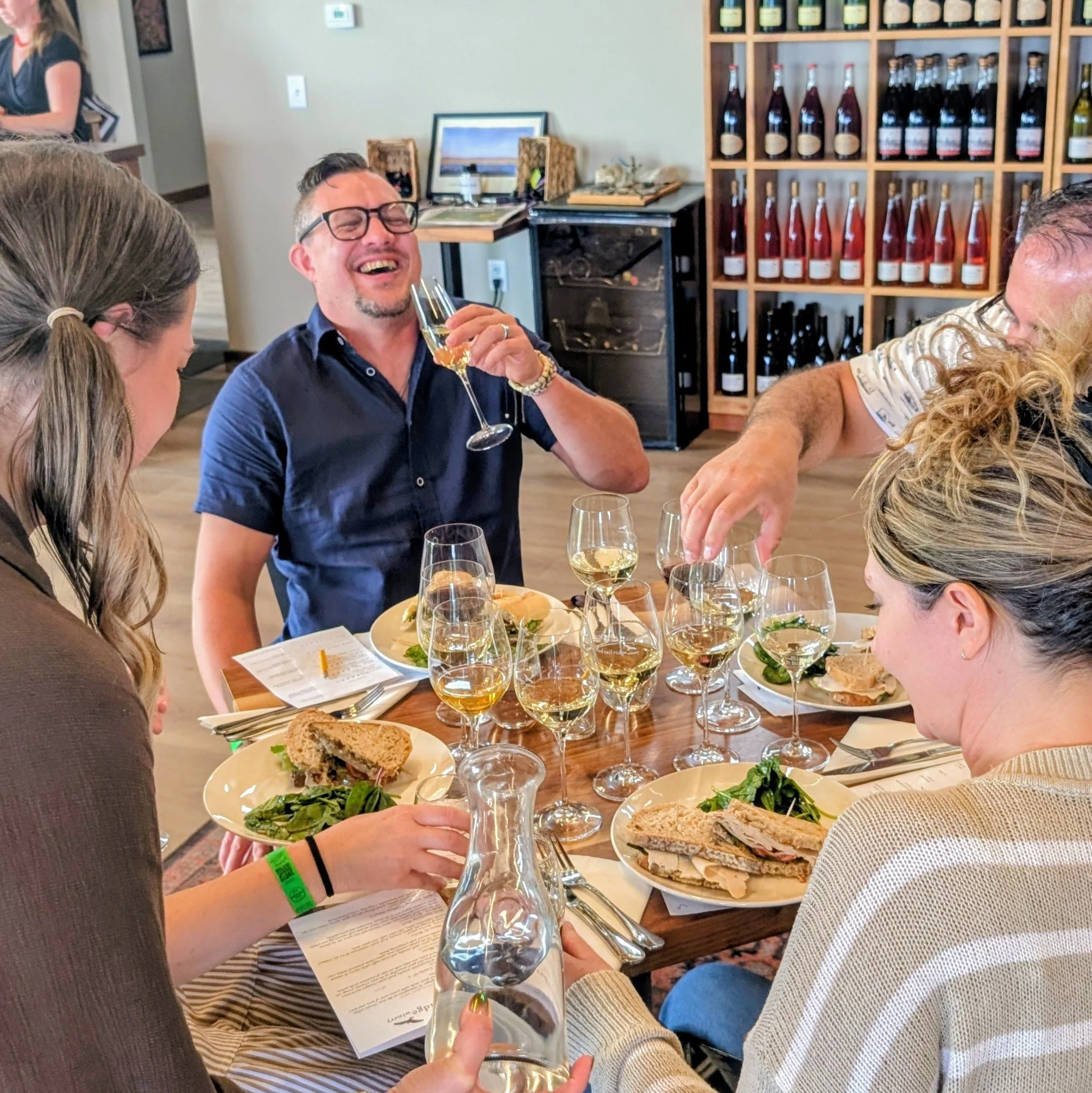 Lakeside Trolley guests sharing food and drinks