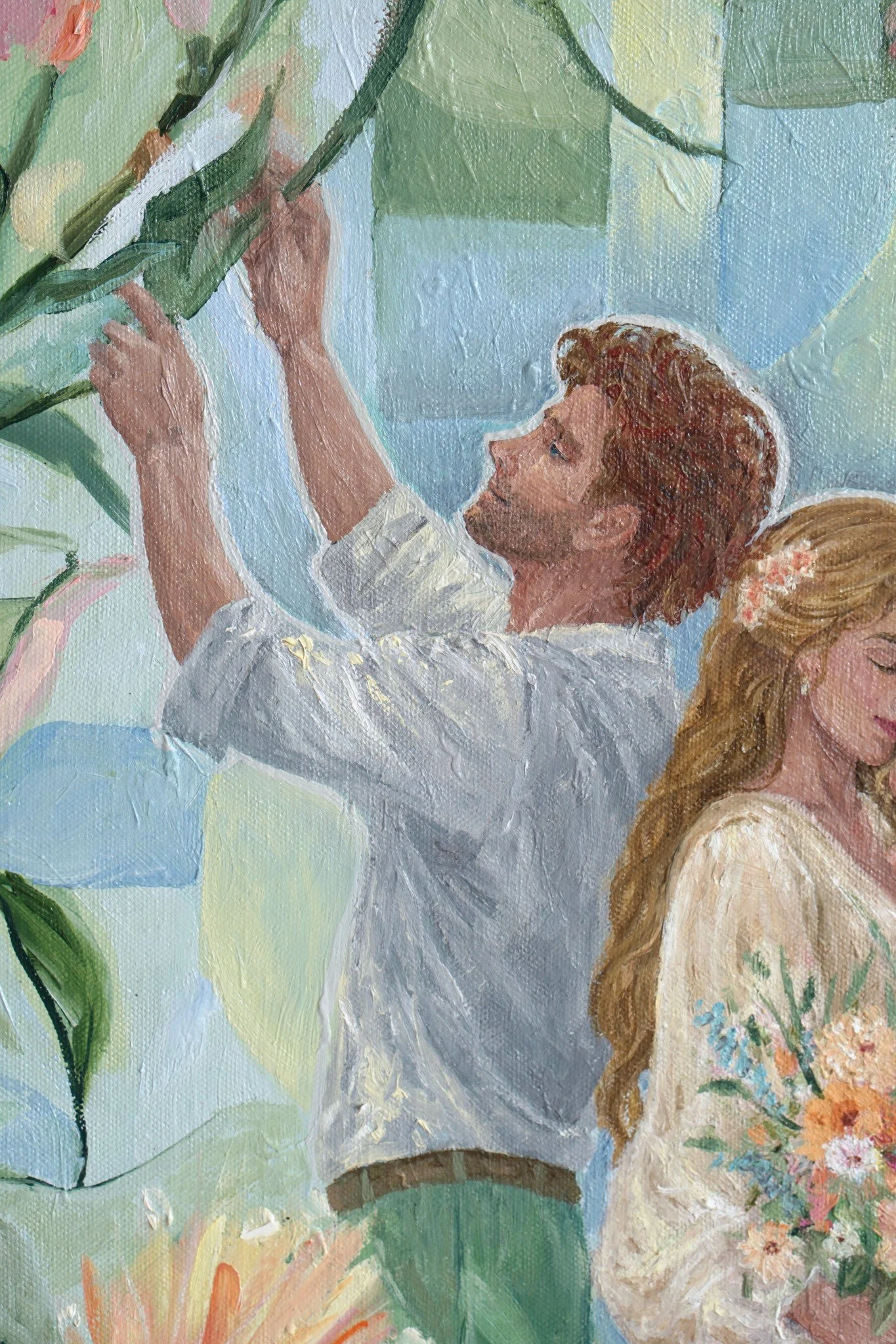 Welcome Home, das Paar unter den Blüten, Detailaufnahme