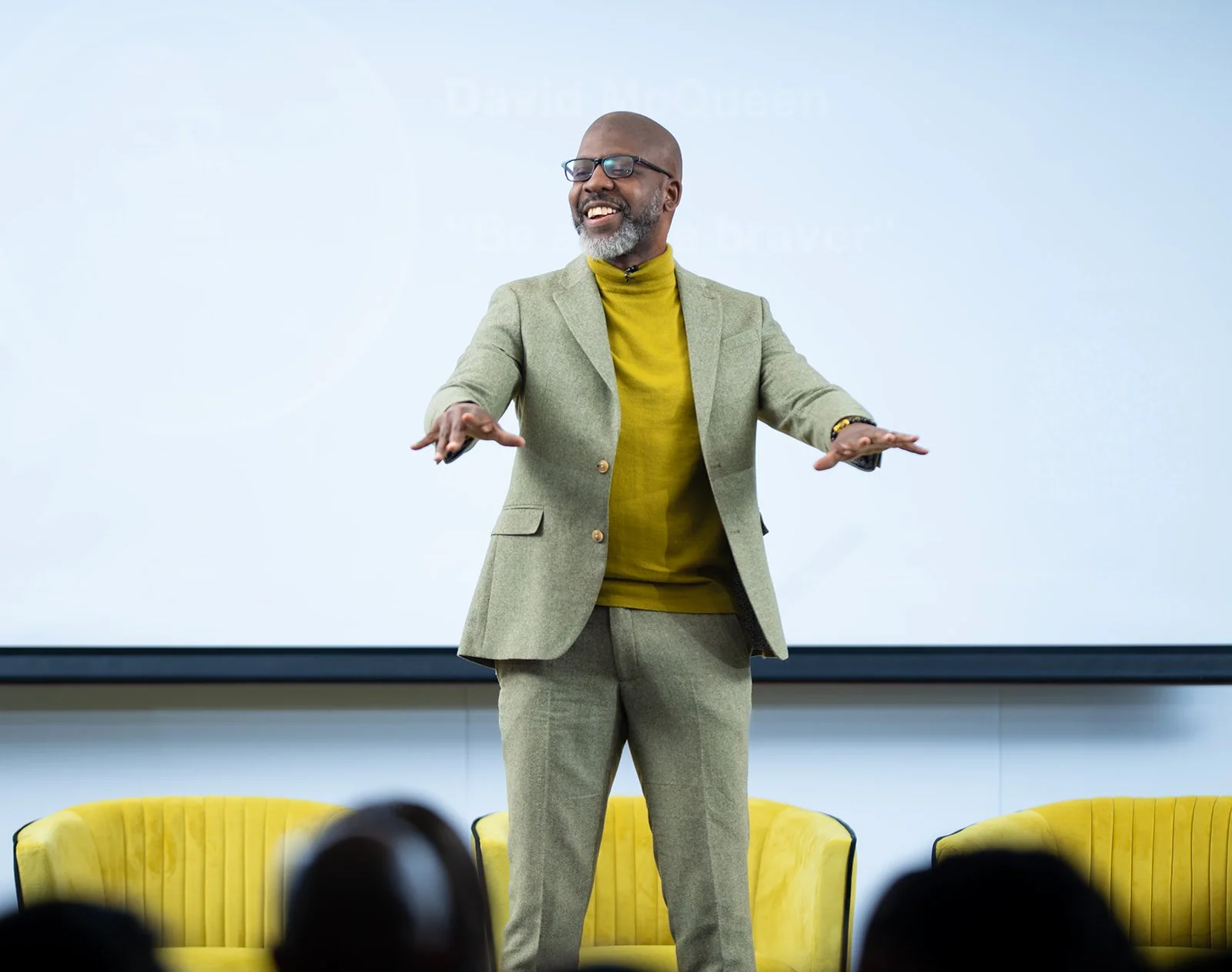 David McQueen speaking to a senior leadership audience