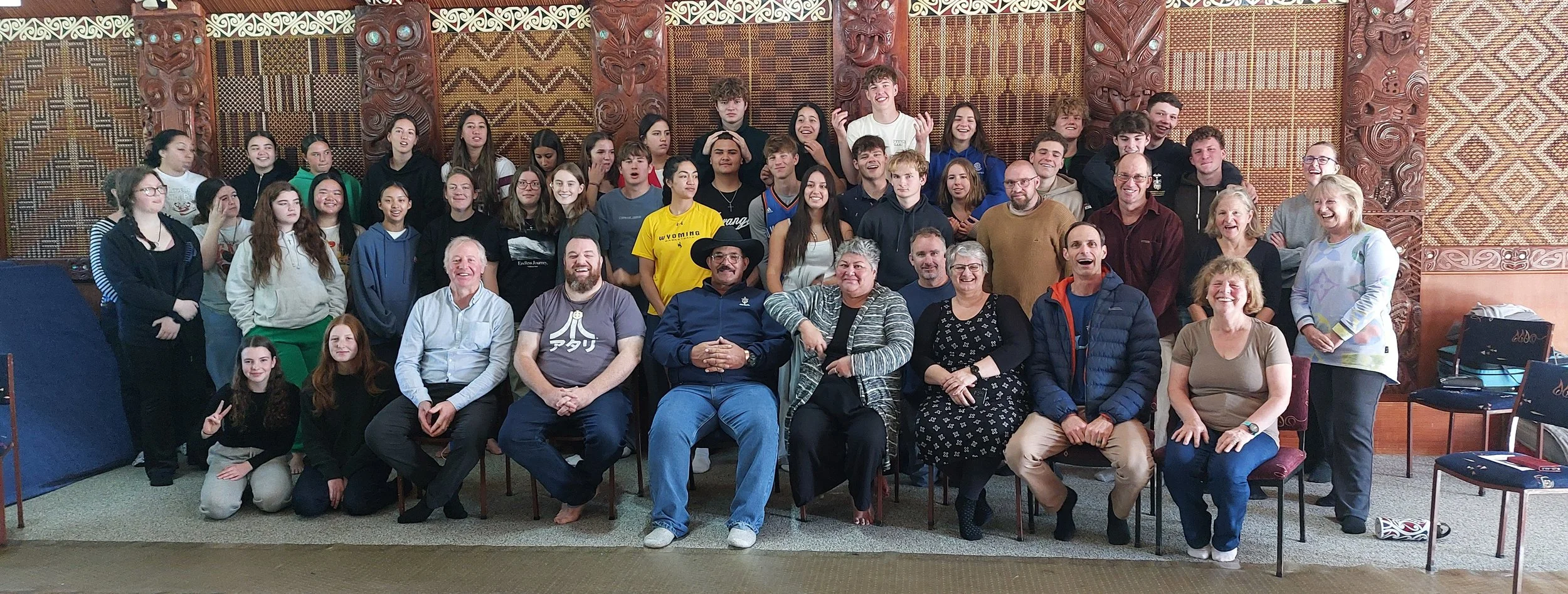 Rangatahi and leaders gathered inside Te Maungarongo Marae, 2024