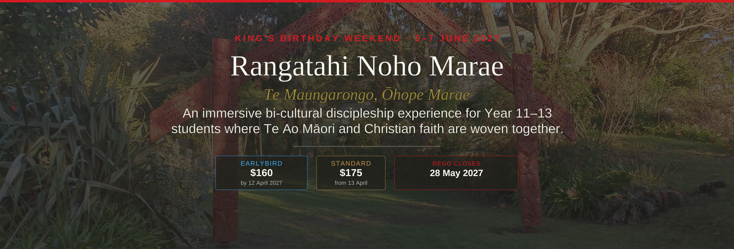 Rangatahi Noho Marae 2027 — King's Birthday Weekend, 5–7 June, Te Maungarongo Marae, Ōhope Beach
