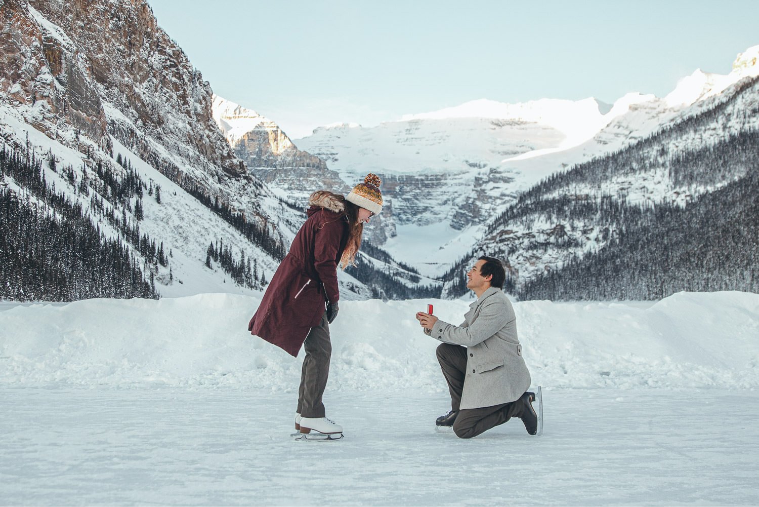 Lake View at Lake Louise in winter, featuring snow-covered landscapes and a frozen lake.