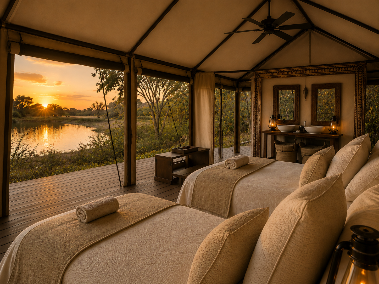 Sitikila tent interior at sunset, concept rendering
