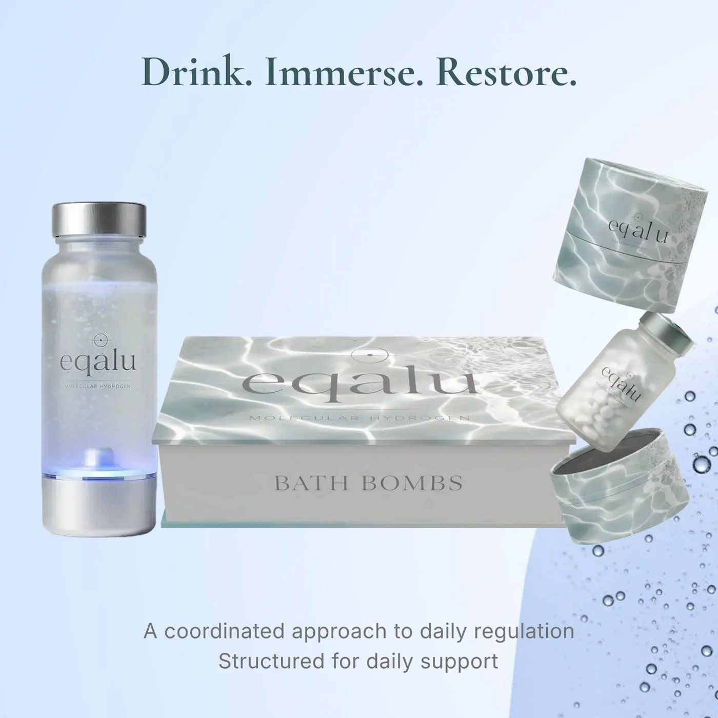 Eqalu Amazon PDP — Drink. Immerse. Restore.