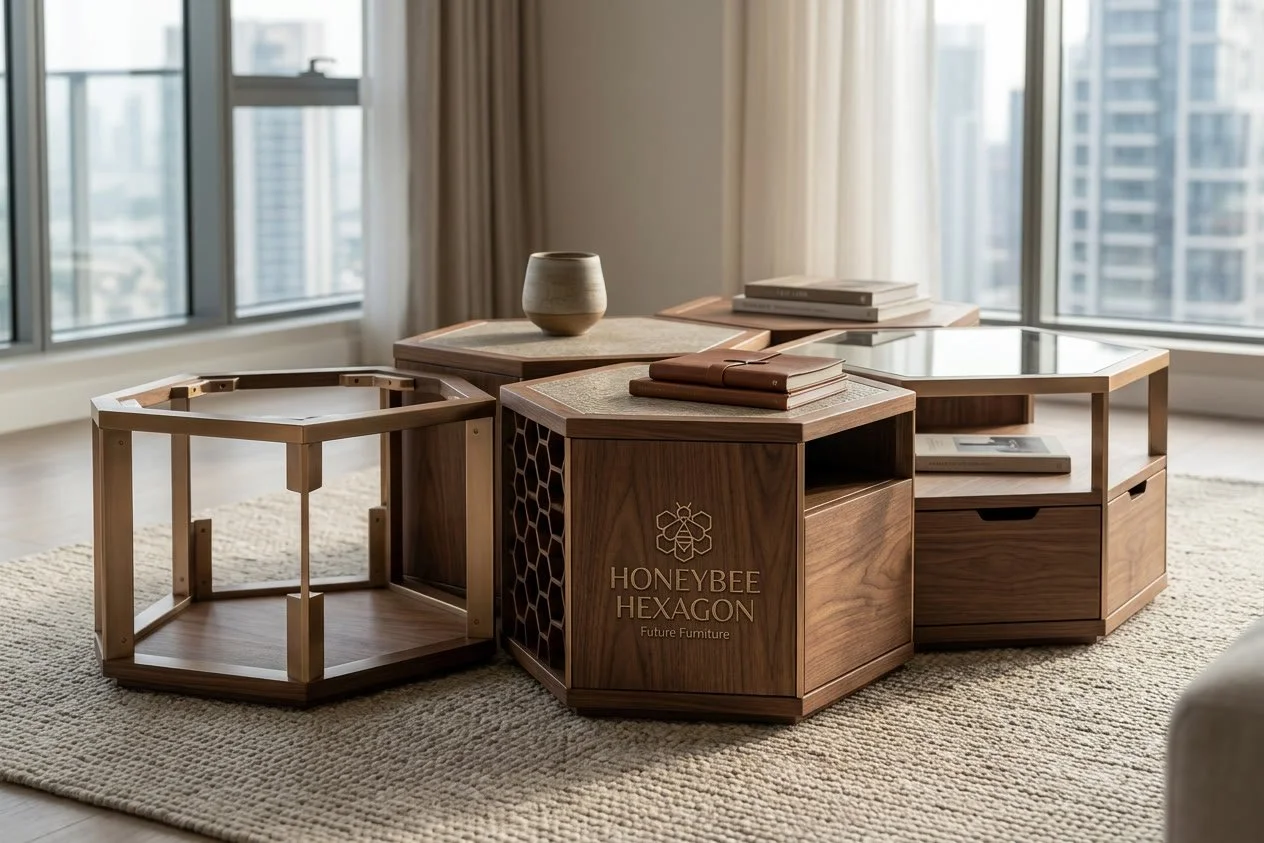 Honeybee Hexagon nesting coffee tables