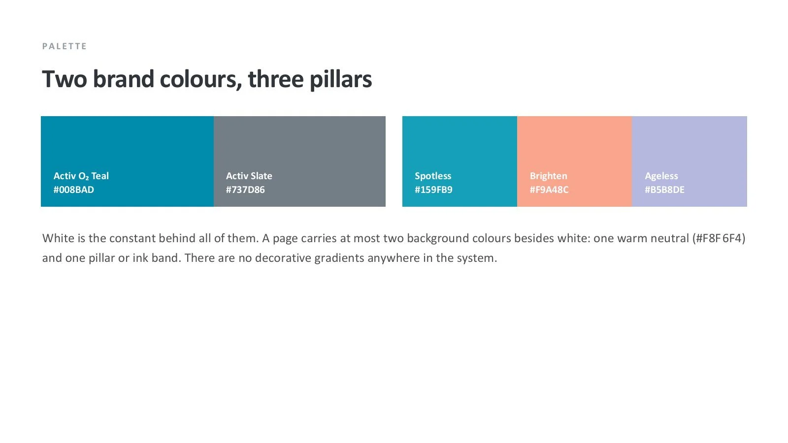 Activ O2 brand guidelines, palette