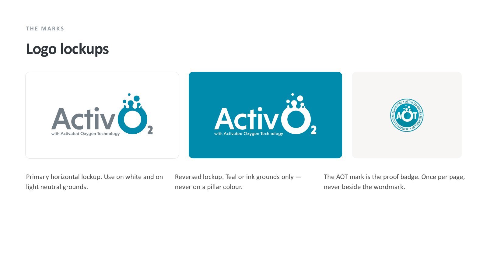 Activ O2 brand guidelines, logo lockups