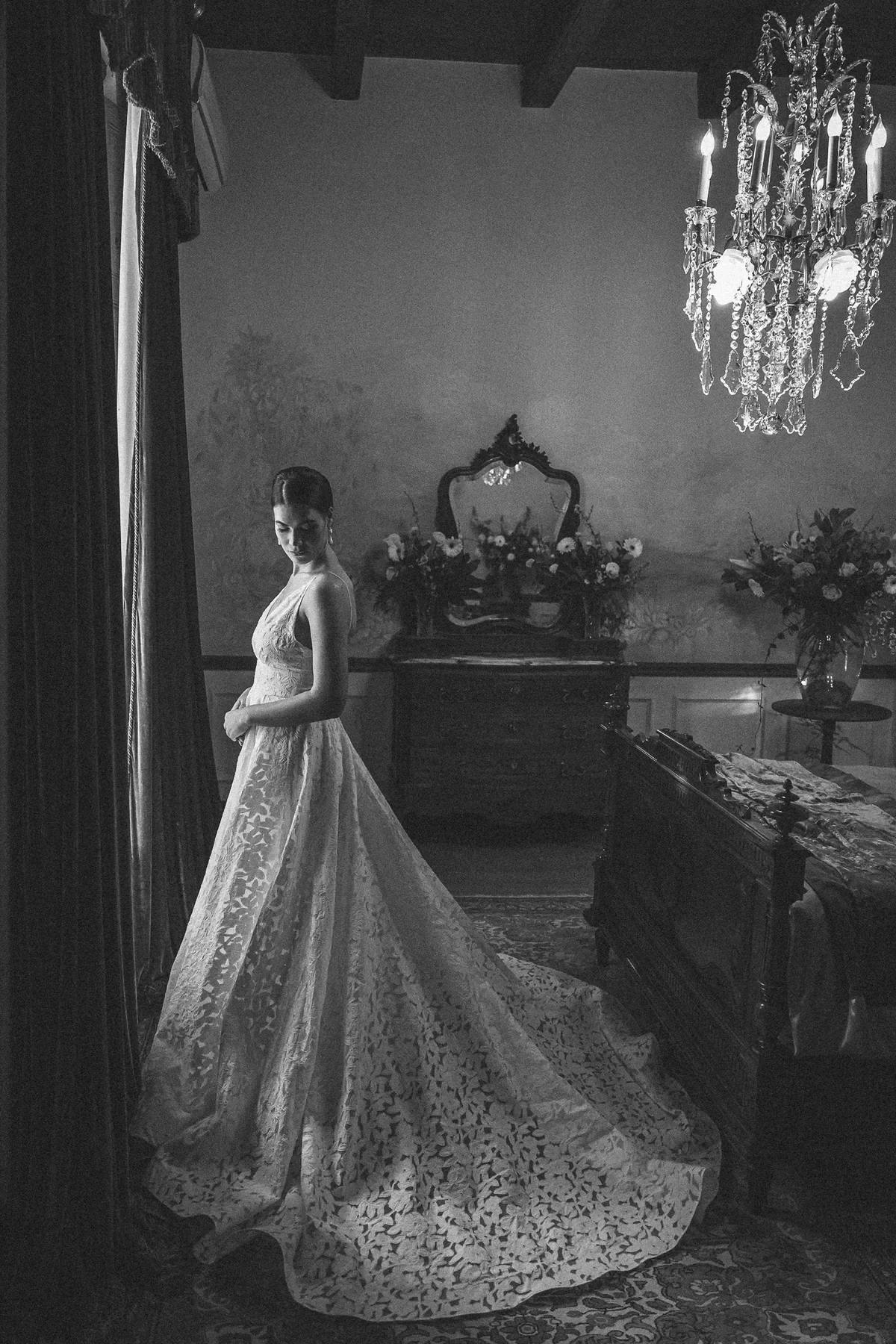 Black and white editorial bridal portrait