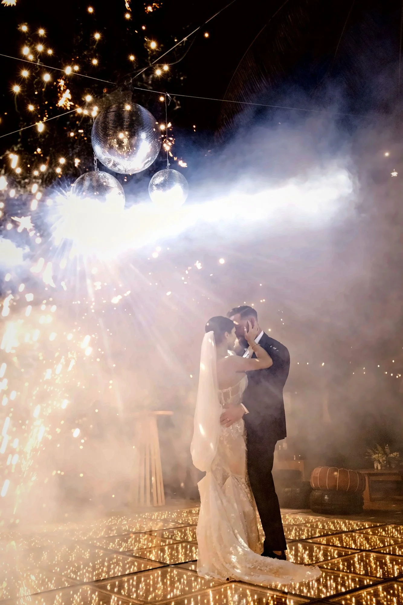 First dance with cold sparklers in Tulum