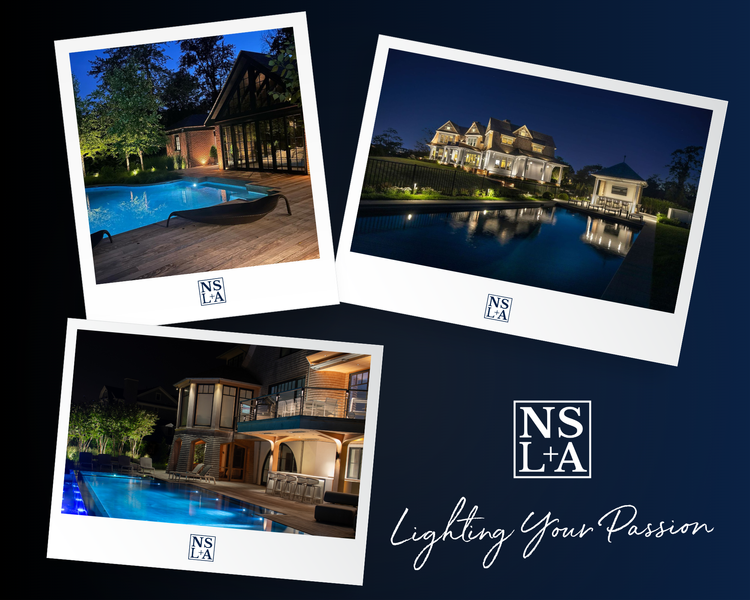 Three professionally illuminated New Jersey homes and pools with the NatureScape Lighting and Audio Lighting Your Passion message