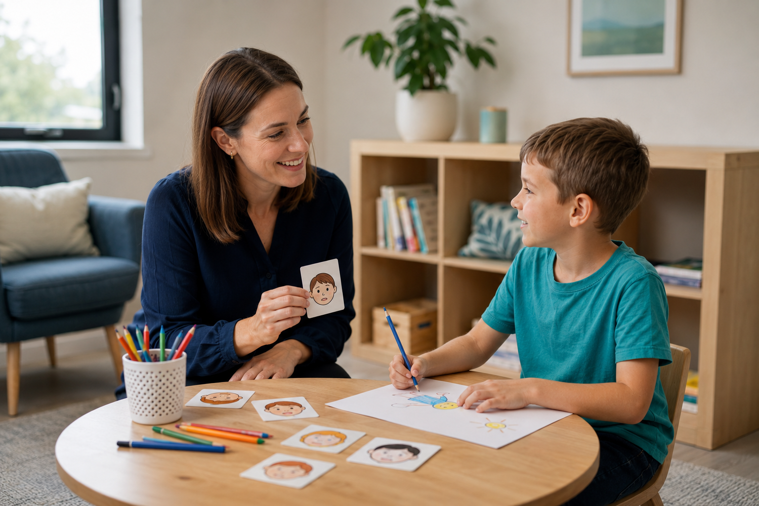 Child taking part in an age-appropriate activity with a psychologist