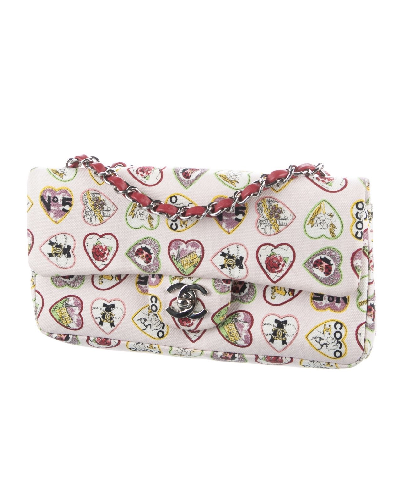 Chanel Vintage Valentine Hearts Flap Bag Printed Canvas Small Neutral  22605072