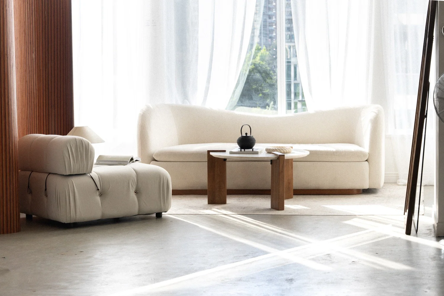 Cream sofa in the studio