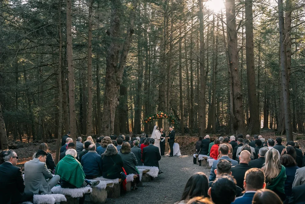 Charissa and Andrew's ceremony in the Enchanted Forest at Windham Manor