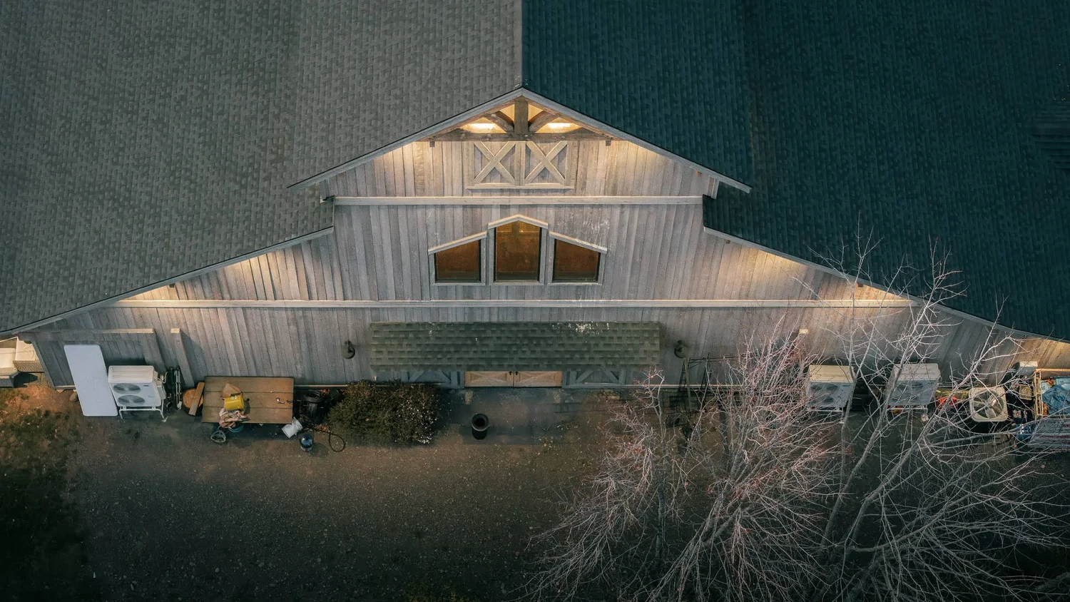 Windham Manor reception Barn glowing at twilight
