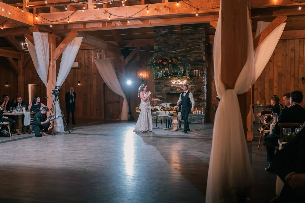 Wide view of Charissa and Andrew's Windham Manor Barn reception
