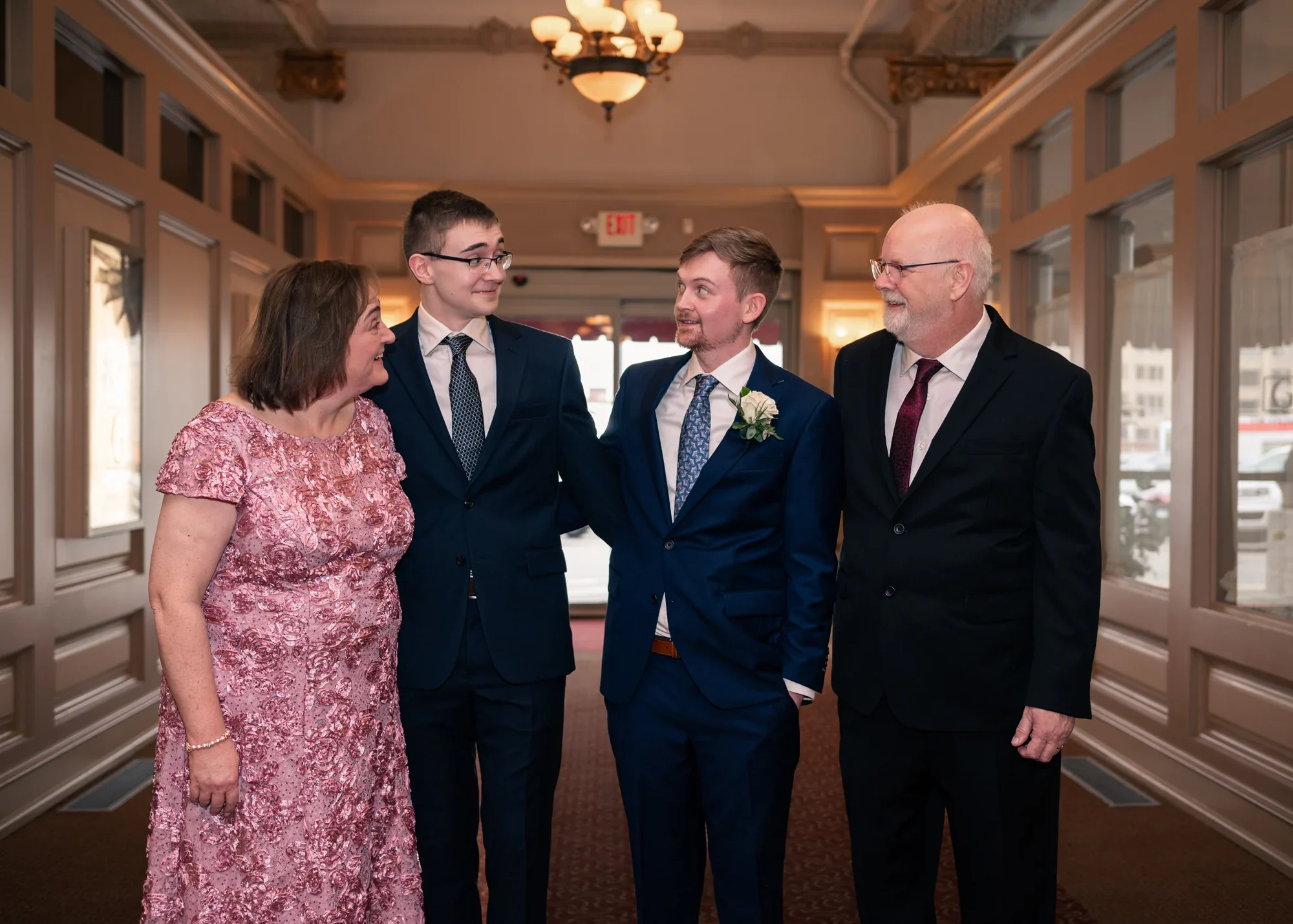 Jimmy shares a lighthearted family moment in the paneled hall adjoining Remlik’s.