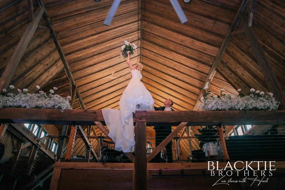 The upper level of the renovated barn at LedgeRock, showing the timber roof structure.