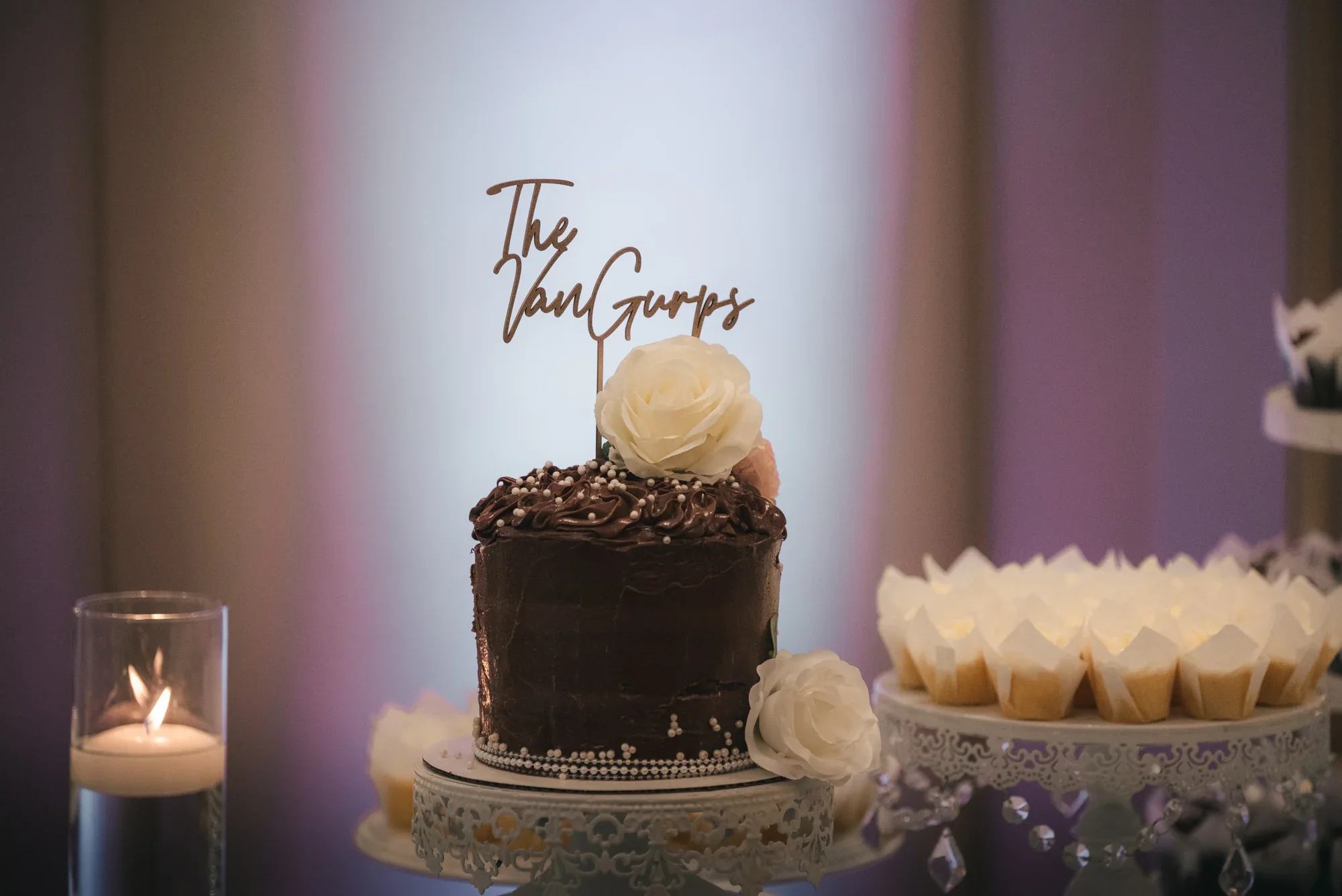 Melissa and Jim’s wedding cake and cupcakes at Remlik’s.