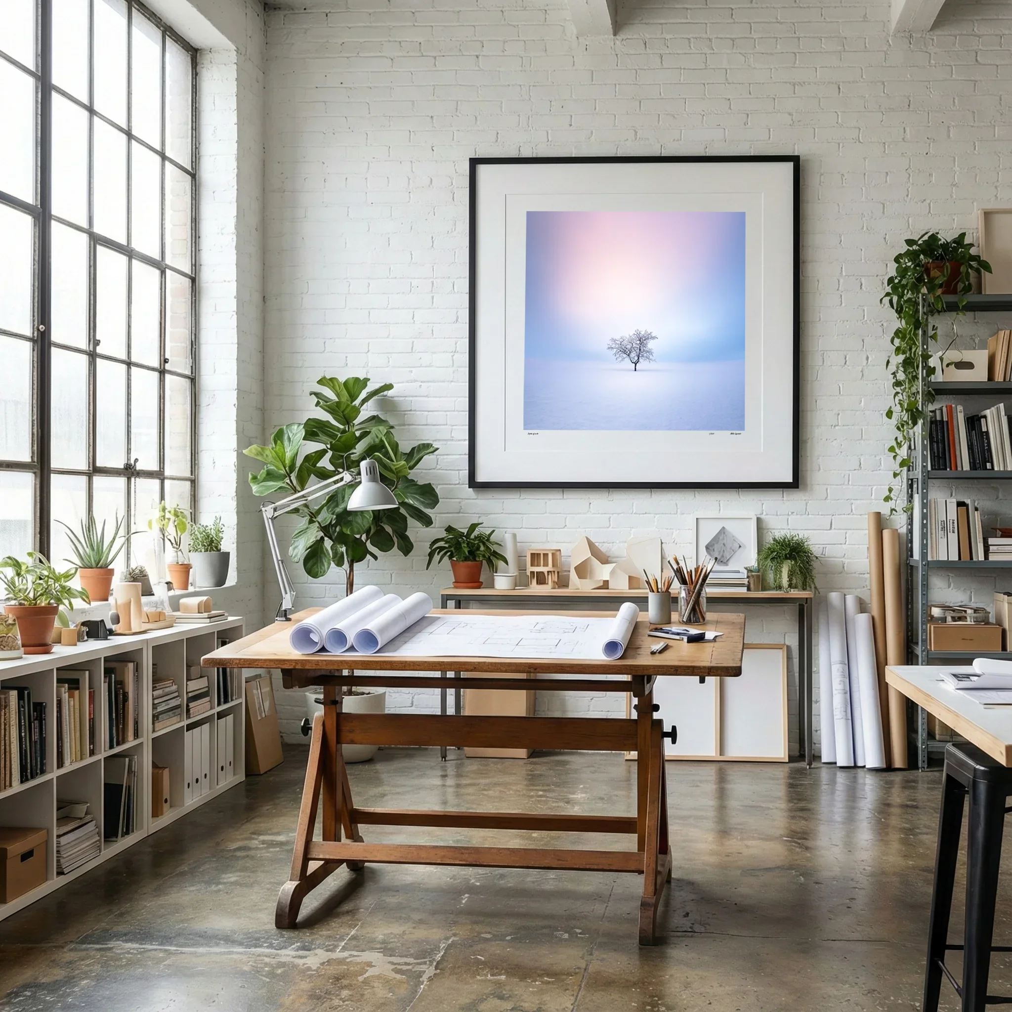 Calm fine art photography integrated into a real professional interior environment