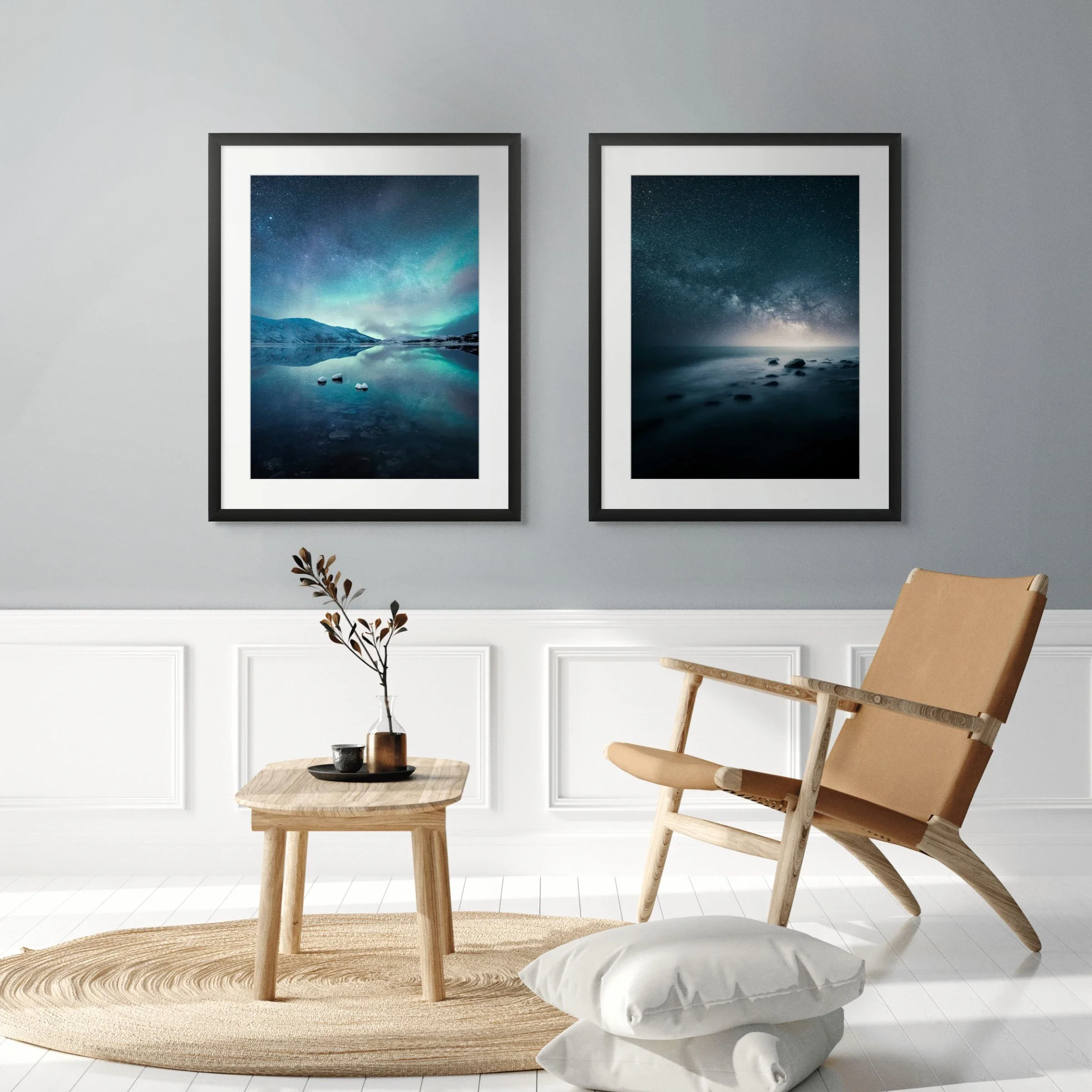Interior with Shallow Water and Sea of Silence framed side by side
