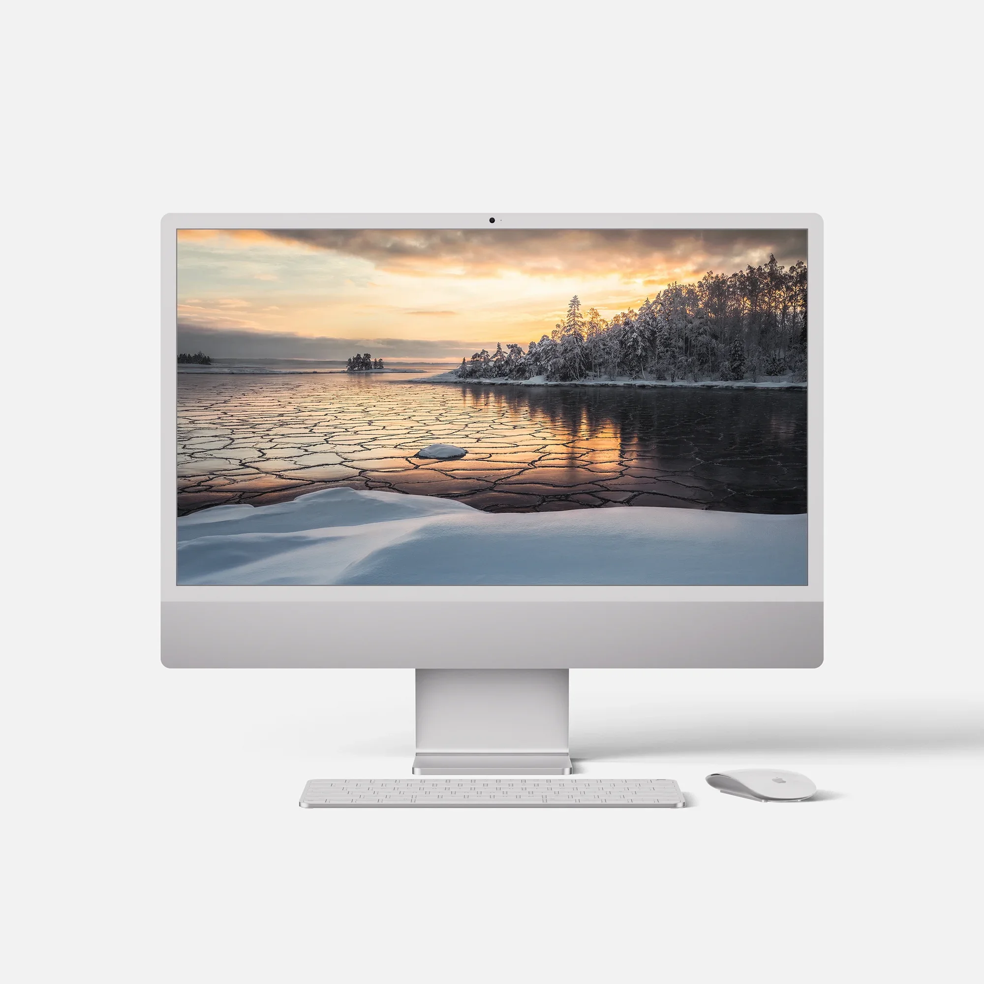 A desktop computer displaying atmospheric imagery, stabilizing the digital environment