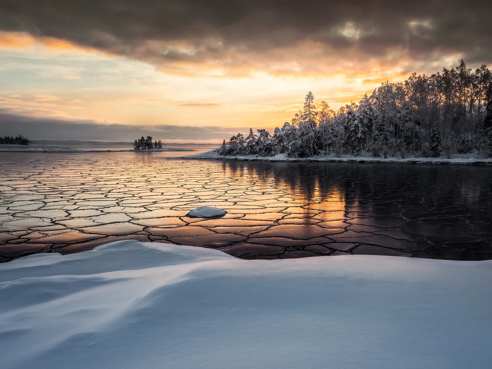 Atmospheric landscape print with controlled intensity displayed in a professional lobby