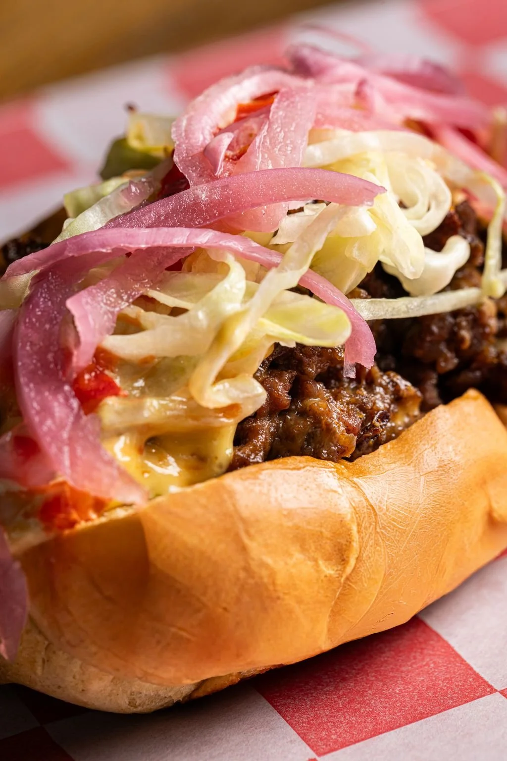 Close-up of an Achaar Smashburger