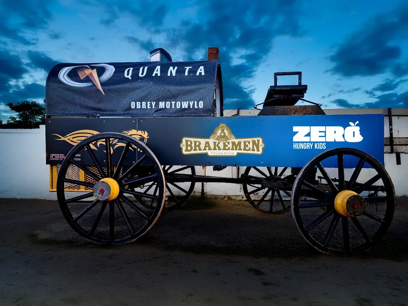 Brakemen Foundation and Zero Hungry Kids branding on a sponsored chuckwagon